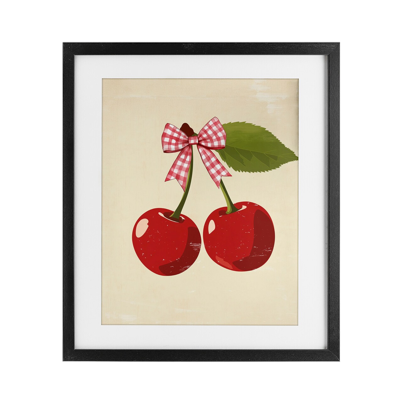Stupell Industries Cherries with Pink Plaid Bow Framed Print Under Glass, design by Christine Simpson Art